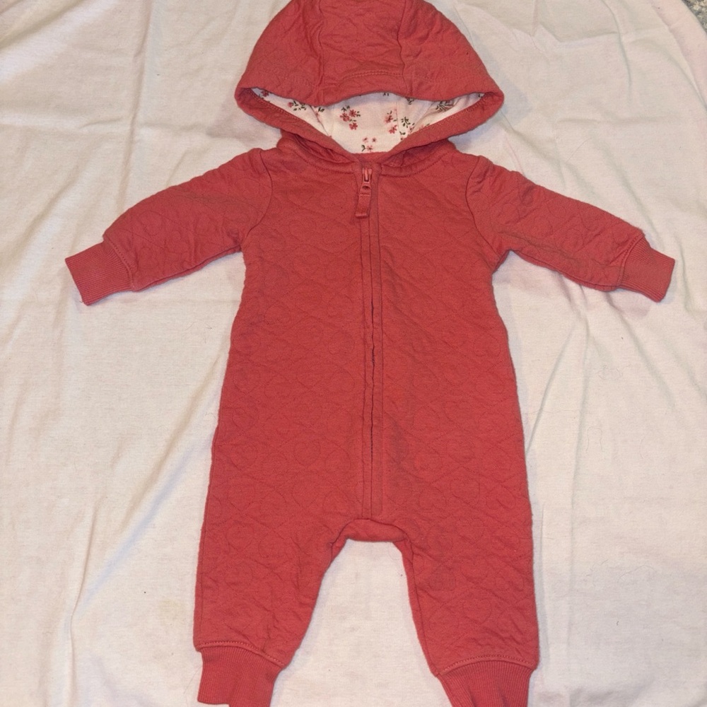 Carter's Coral Hooded Quilted One-Piece Footie